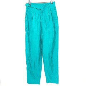 Vtg 90's Organically Grown Pants Size 13 Turquoise Side Pockets High Wast Cotton